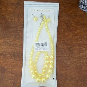 Fashion Jewelry Yellow Bead Necklace and Earring Set